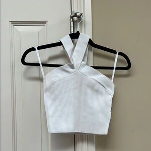 Babaton White Cropped Ribbed Tank Top